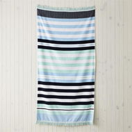 Detailed information about the product Adairs Blue Beach Towel Velour Holiday Stripe Aqua Beach Towel Blue