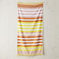 Detailed information about the product Adairs Pink And Yellow Velour Holiday Stripe Beach Towel