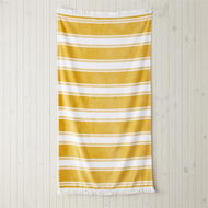 Detailed information about the product Adairs Yellow Beach Towel Velour Summer Stripe Yellow Beach Towel