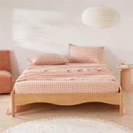 Detailed information about the product Adairs Vintage Washed Linen Caramel & Pink Check Fitted Sheet - Brown (Brown King)