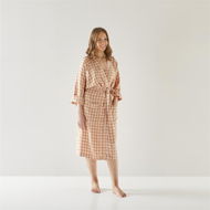 Detailed information about the product Adairs Orange Bathrobe Vintage Washed Linen Caramel & Pink Check Robe