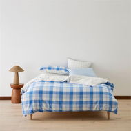 Detailed information about the product Adairs Blue Vintage Washed Linen Cotton French Blue Check Quilt Cover Set