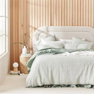 Detailed information about the product Adairs Green Vintage Washed Linen Eucalyptus Check Single Quilt Cover