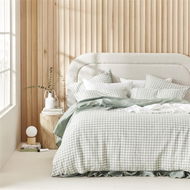 Detailed information about the product Adairs Green Super King Vintage Washed Linen Eucalyptus Check Quilt Cover