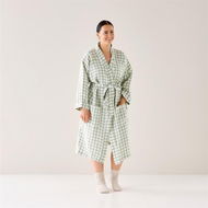 Detailed information about the product Adairs Green Bathrobe Vintage Washed Linen Eucalyptus Check Robe Green