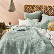 Detailed information about the product Adairs Vintage Washed Linen Eucalyptus Quilted Coverlet - Green (Green Queen/King)