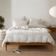 Detailed information about the product Adairs Vintage Washed Linen Fine Onyx & White Stripe Quilt Cover (White Double)