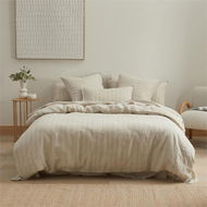 Detailed information about the product Adairs Vintage Washed Linen Fine White & Linen Stripe Quilt Cover (White Double)