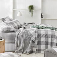 Detailed information about the product Adairs Grey Queen/King Vintage Washed Linen Grey Marle Large Check Quilted Coverlet