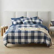 Detailed information about the product Adairs Vintage Washed Linen Large Navy Check Quilt Cover - Blue (Blue Double)