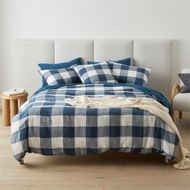 Detailed information about the product Adairs Vintage Washed Linen Large Navy Check Quilt Cover - Blue (Blue Super King)