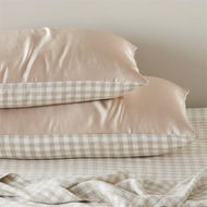 Detailed information about the product Adairs Natural Silk Linen Check Vintage Washed Linen King Pillowcase Pair