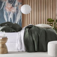 Detailed information about the product Adairs Green Vintage Washed Linen Thyme Quilted Queen/King Coverlet