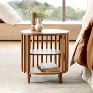 Detailed information about the product Mark Tuckey Natural Slat 3 Shelf Bedside Table By Adairs