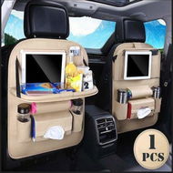 Detailed information about the product 1 Pack Car Back Seat PU Leather Organizer With Foldable Table Tray Color Beige