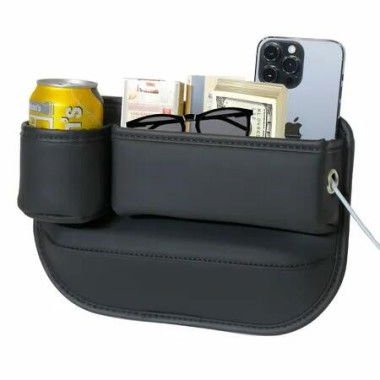 1 Pack Car Seat Gap Filler Organizer,Car Seat Organizer,Seat Gap Storage Box with Cup Holders,Car Leather Cup Holder Gap Bag Front Seat (Left Side)