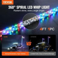 Detailed information about the product 1 PC 4 FT Whip Light, APP & RF Remote Control Led Whip Light, Waterproof 360Â°Spiral RGB Chasing Lighted Whips with 2 Flags, for UTVs, ATVs, Motorcycles, RZR, Can-am, Trucks, Off-road, Go-karts