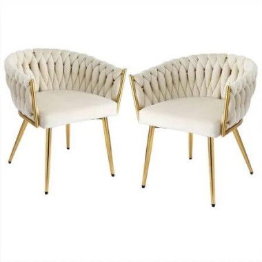 1 Set of 2 Artiss Dining Chairs Velvet Armchair Beige