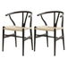 1 Set of 2 Artiss Dining Chairs Wooden Rattan Wishbone Black. Available at Crazy Sales for $249.95