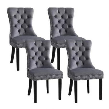 1 Set of 4 Artiss Dining Chairs Grey Velvet