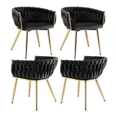 1 Set of 4 Artiss Dining Chairs Velvet Armchair Black
