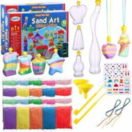 Detailed information about the product 10 Bottles Sand Art Kits for Kids, Sand Art Activity Kit Colored Pendent Bottles Funnels Stick Glow in The Dark Sand Art Glitter Packets Stickers for DIY