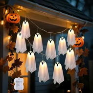 Detailed information about the product 10 LED Battery-Powered Halloween Ghost String Lights, 8 Modes & Timer, Waterproof Indoor/Outdoor Decor for Party, Porch, Window, Haunted House