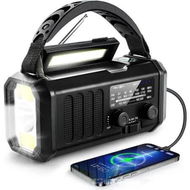 Detailed information about the product 10000mAh Emergency Hand Crank Radio AM/FM with LED Flashlight Solar Radio, Portable Weather Radio for Family Outdoor Camping,Black