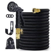 Detailed information about the product 100ft Expandable Garden Hose with Function Nozzle, Nano Rubber Latex High Elasticity Leak Proof Multi-Layer Hose with Bracket, 3/4 Solid Brass Connectors