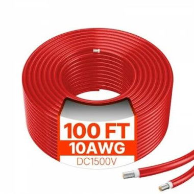 100FT Solar Panel Extension Cable 10AWG Waterproof PV 6mmÂ² Cable Red