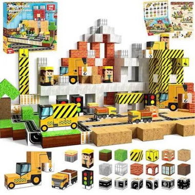100PCS Magnetic Building Blocks Magnet Cubes Stacking Construction Set, STEM Montessori Sensory Toys for Boys Girls Christmas Birthday Gifts