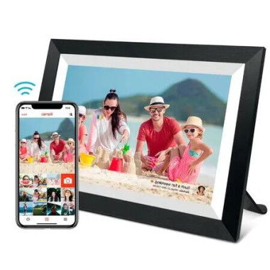 10.1' Digital Smart WiFi Photo Frame with crystal clear 1280x800 IPS LCD Touch Screen,Auto-Rotation,Built-in 16GB Memory for Effortless Photo Sharing(Black Wooden Frame)