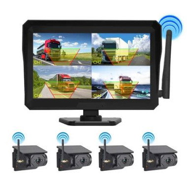 10.1 Inch HD 1080P Wireless Backup Camera System Split with 4 WIFI Solar Cameras for RV, Truck, Trailer, Van