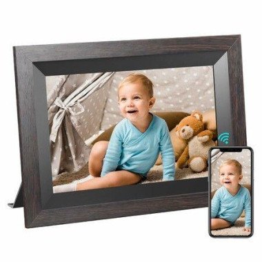 10.1 Inch Smart WiFi Digital Photo Frame 1280x800 IPS LCD Touch Screen,Auto-Rotate Portrait and Landscape,Built in 16GB Memory,Share Moments Instantly from Anywhere (All Black Wooden Frame)
