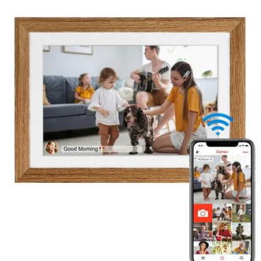 10.1 Inch Smart WiFi Digital Photo Frame 720P Touch Screen,Auto-Rotate Portrait and Landscape,Built in 32GB Memory,Share Moments Instantly from Anywhere (Wooden)