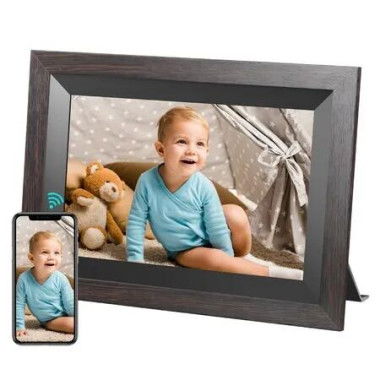 10.1-inch Smart WiFi Digital Photo Frame with 1280x800 IPS vibrant Touch Screen,Auto-Rotate,32GB Memory (All Black Wooden Frame)