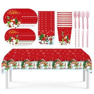 Detailed information about the product 105 PCS Grinch Christmas Party Tableware Set Includes Tablecloth Plates Cups Napkins Utensils and Straws