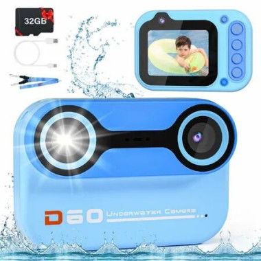 10FT Digital Underwater Camera Waterproof 1080P Video Cam for Snorkeling 32GB Card Christmas Birthday Gifts Pool Toys for Kids Boys Ages 3+ Toddler Blue