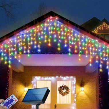 10m Solar Power Shower Rain PVC Lights Christmas Lights Icicle Outdoor Raindrop Lights 300LED Xmas Tree Holiday Decoration Multi Color