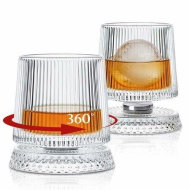 Detailed information about the product 10oz Spinning Whiskey Glasses Set of 2,Rotating Old Fashioned Clear Rocks Glasses for Scotch Bourbon,Cocktail Glasses for Bar,Party,Home,and Gift