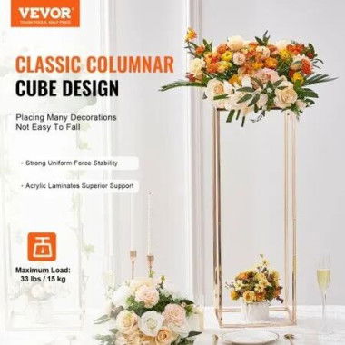 10PCS 31.5inch/80cm High Wedding Flower Stand With Acrylic LaminateMetal Vase Column Geometric Centerpiece Stands Gold Rectangular Floral Display Rack