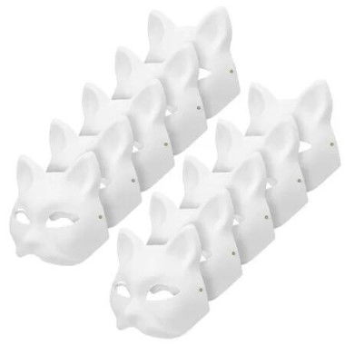 10PCS Cat Mask Therian Masks White Cat Masks Dress Up Masks DIY White Masks Cosplay Masks Costume Party Favors