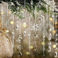 Detailed information about the product 10pcs Christmas Tree Decoration Crystal Ornaments, Hanging Acrylic Christmas Snowflake Icicle Drop Crystal Ornaments for Christmas Tree Winter New Year Party Supplies