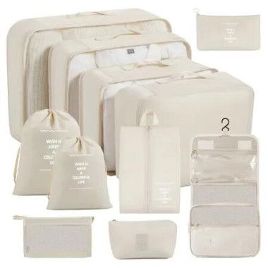 11 Pack Suitcase Organizer Bags Waterproof Mesh Clothes Shoes Cosmetics Space Saver Traveler Tourists Must Have Birthday Presents COL Beige