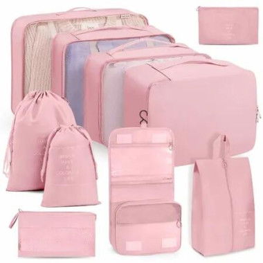 11 Pack Suitcase Organizer Bags Waterproof Mesh Clothes Shoes Cosmetics Space Saver Traveler Tourists Must Have Birthday Presents COL Pink