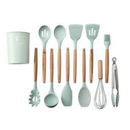 Detailed information about the product 11 Pcs Silicone Cooking Utensils Kitchen Utensil Set Heat Resistant,Spoon, Brush, Whisk, Wooden Handle Black Kitchen Gadgets with Holder for Cookware Color Green