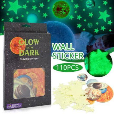 110 PCS Halloween Luminous Wall Stickers Fluorescent Solar System Stars Ceiling Decals For Home Solar System