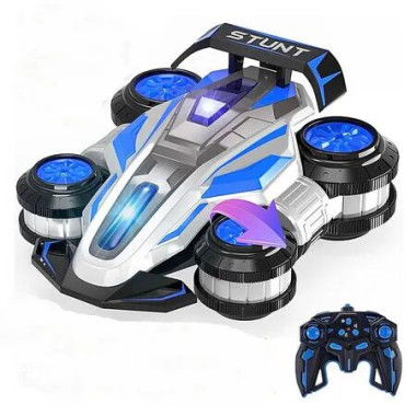 1:14 Remote Control Roll Stunt Car for Boys 360 Degree Rotating 4WD RC Cars with Lights Music Upright Walking Four Wheeled Rollover Toy Car Presents for Age 6 to 12, Blue