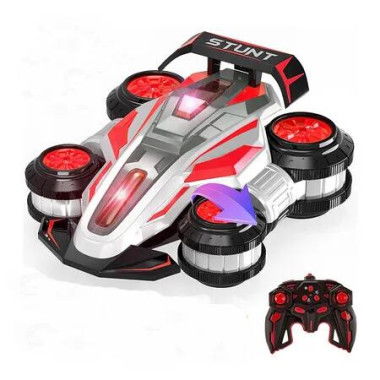 1:14 Remote Control Roll Stunt Car for Boys 360 Degree Rotating 4WD RC Cars with Lights Music Upright Walking Four Wheeled Rollover Toy Car Presents for Age 6 to 12, Red