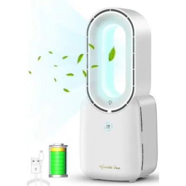 11.8' Portable Bladeless Cooling Fan with 4 Speeds, 5 LED Light Colors, and Touch Control for Home, Bedroom, and Office (White)